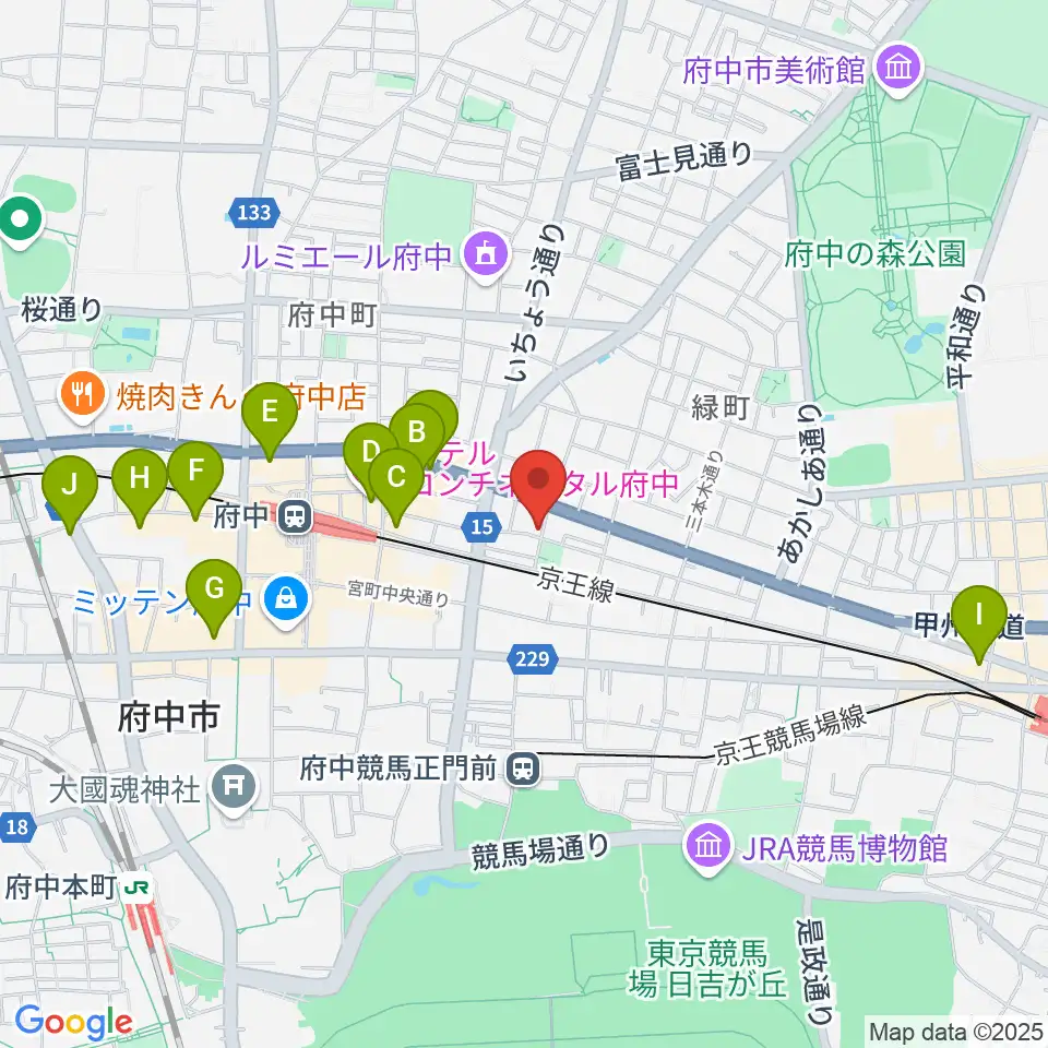 府中スタジオフライト周辺のホテル一覧地図