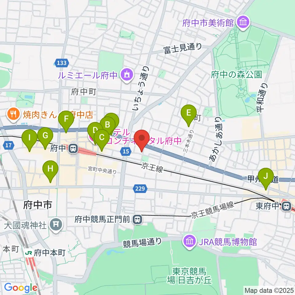 府中スタジオフライト周辺のホテル一覧地図
