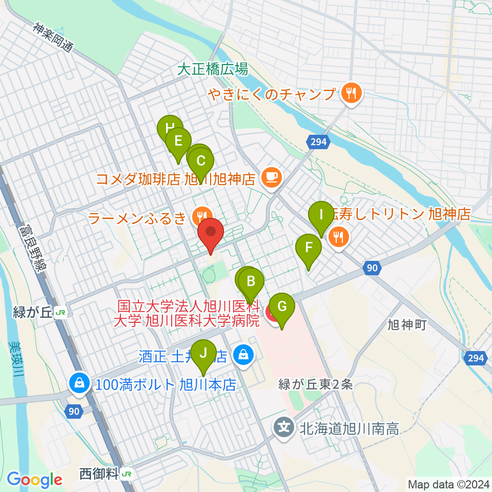 ローランド音楽教室旭川緑が丘校周辺のホテル一覧地図