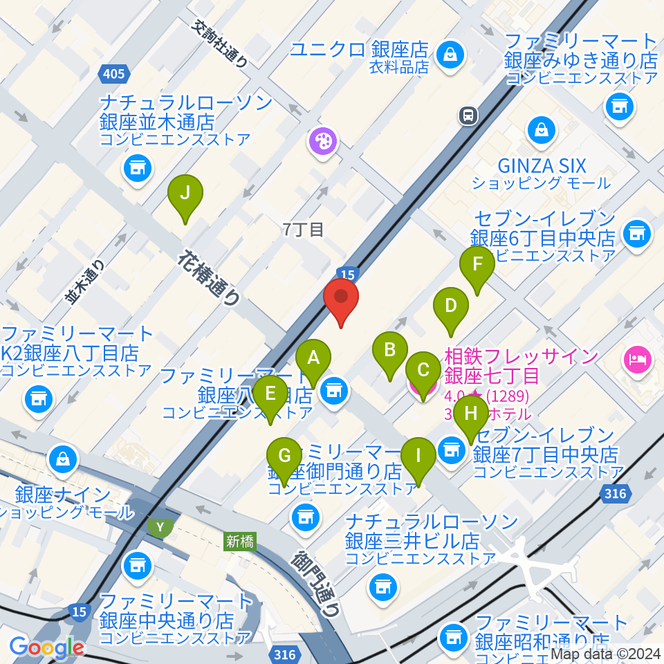 ヤマハ銀座店周辺のホテル一覧地図