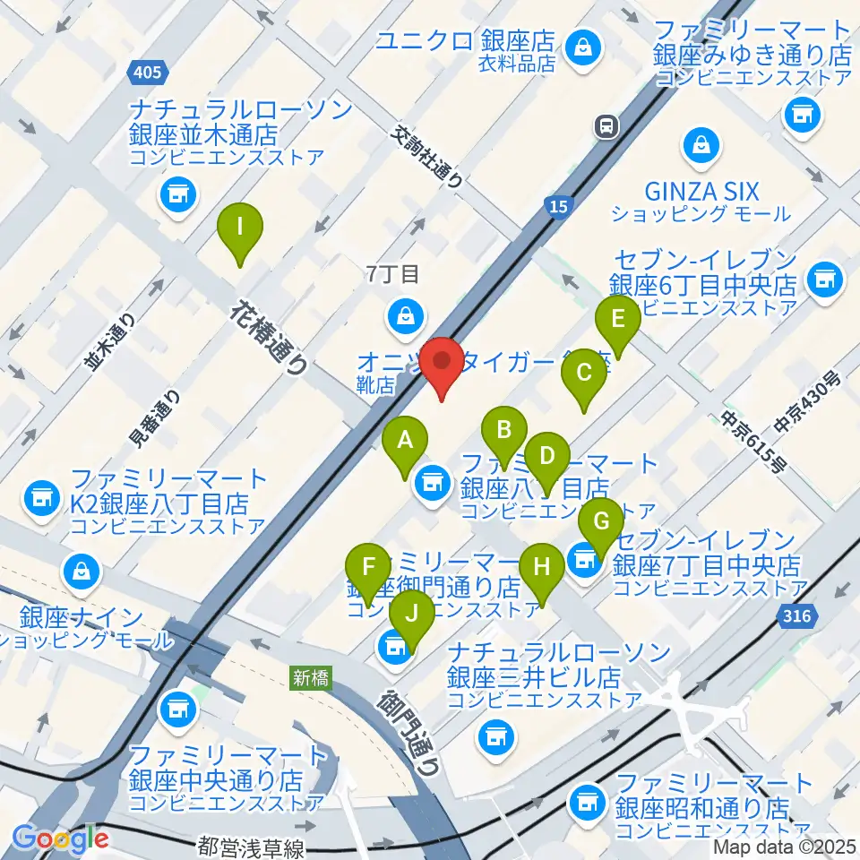 ヤマハ銀座店周辺のホテル一覧地図
