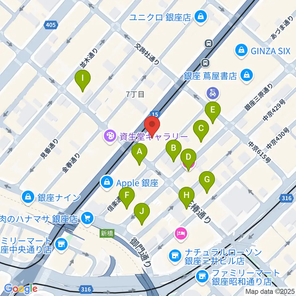 ヤマハ銀座店周辺のホテル一覧地図