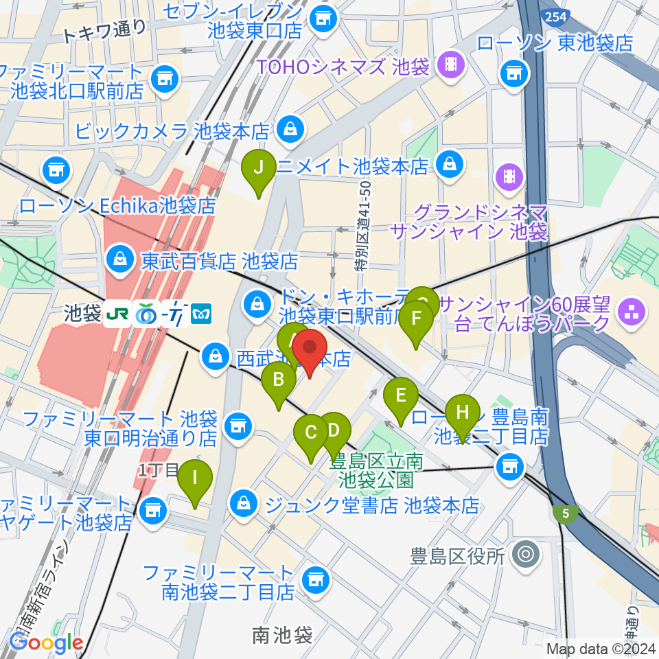 ヤマハミュージック 池袋店周辺のホテル一覧地図