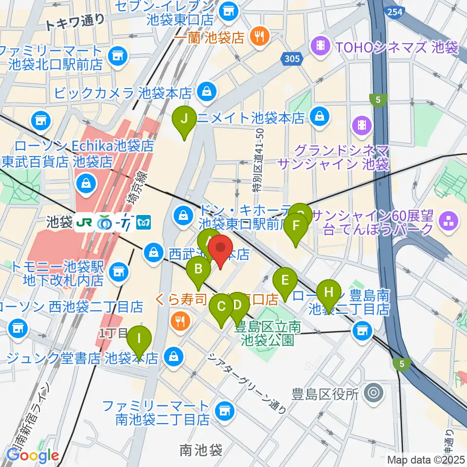 ヤマハミュージック 池袋店周辺のホテル一覧地図