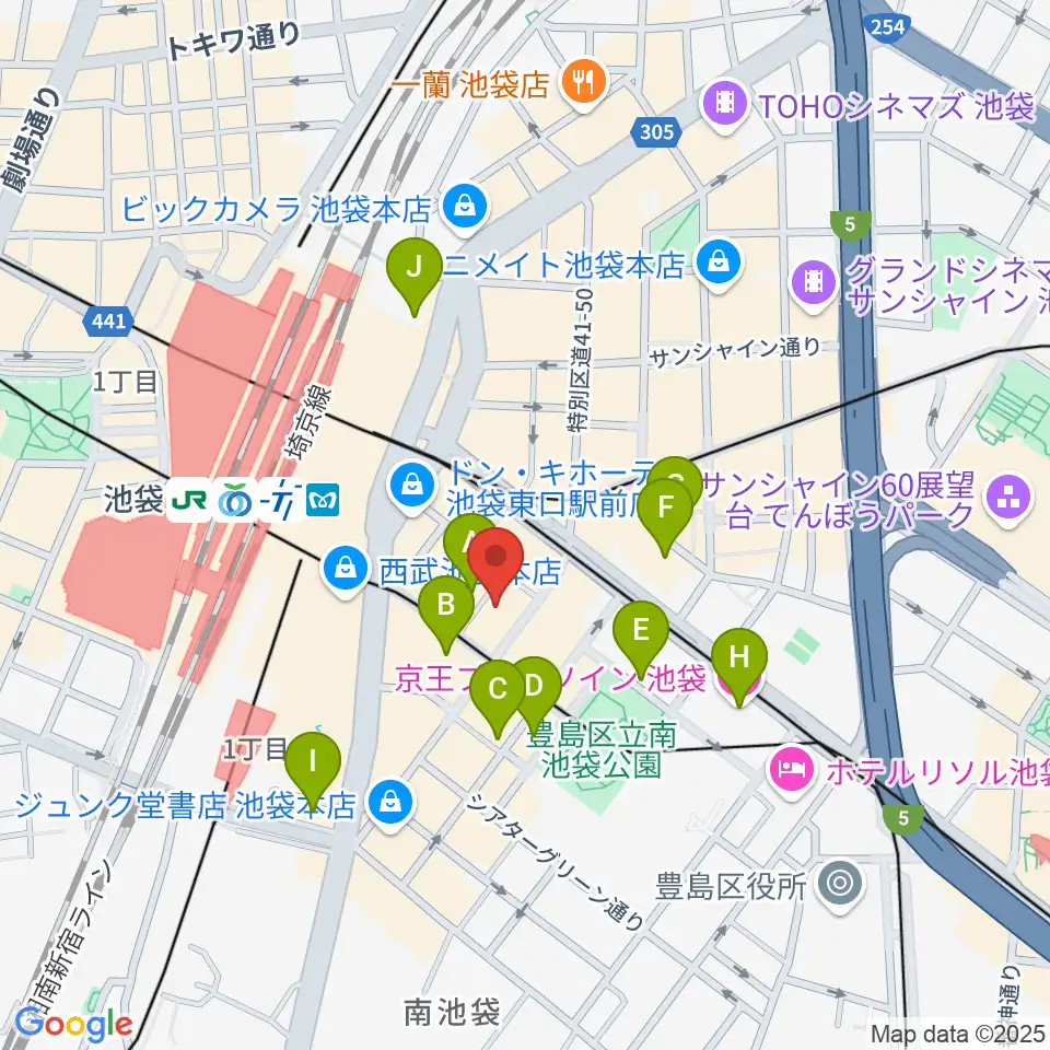 ヤマハミュージック 池袋店周辺のホテル一覧地図