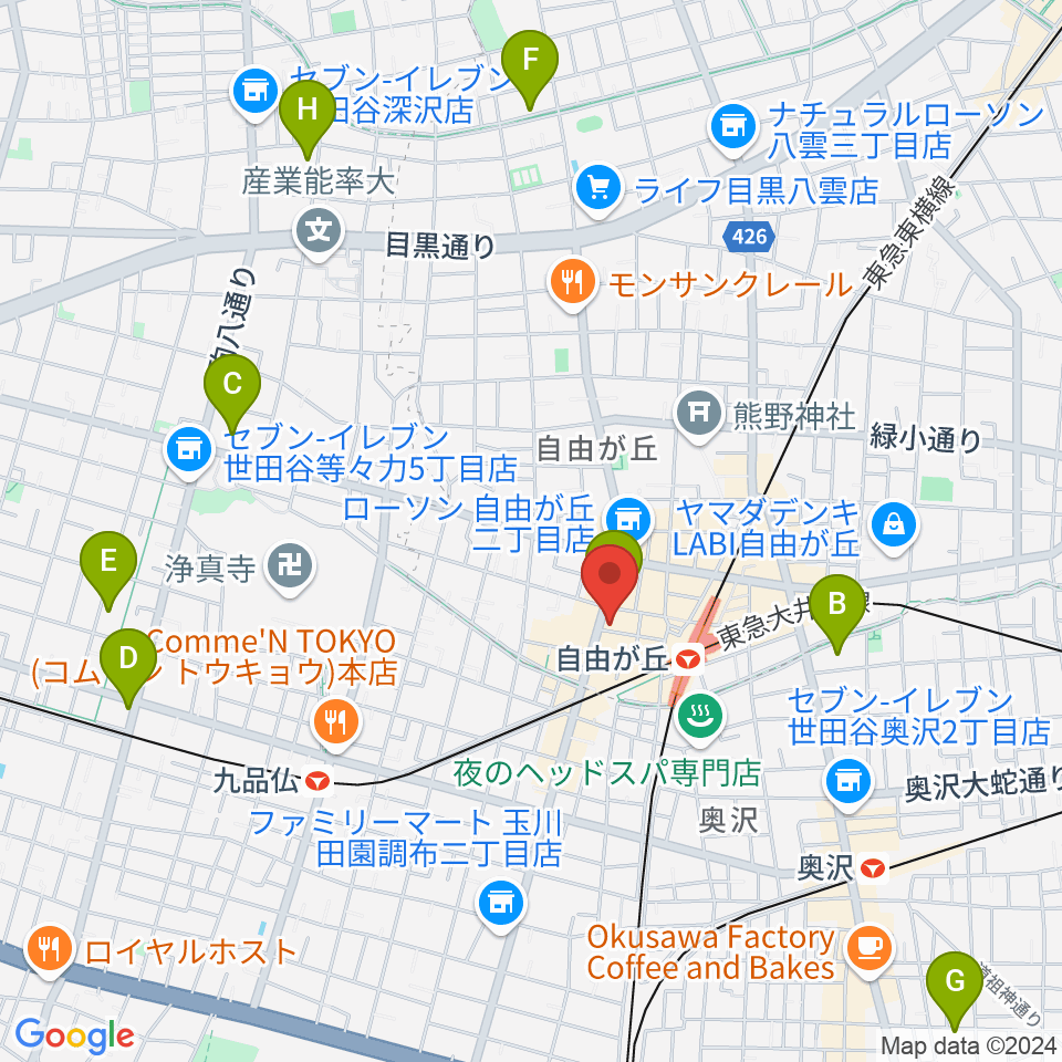 ミュージックアベニュー自由が丘 ヤマハミュージック周辺のホテル一覧地図