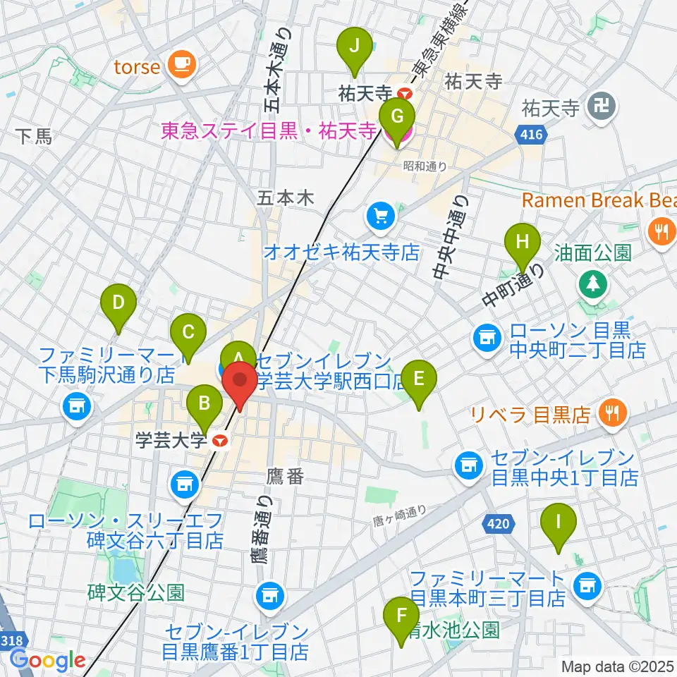 学芸大学センター ヤマハミュージック周辺のホテル一覧地図