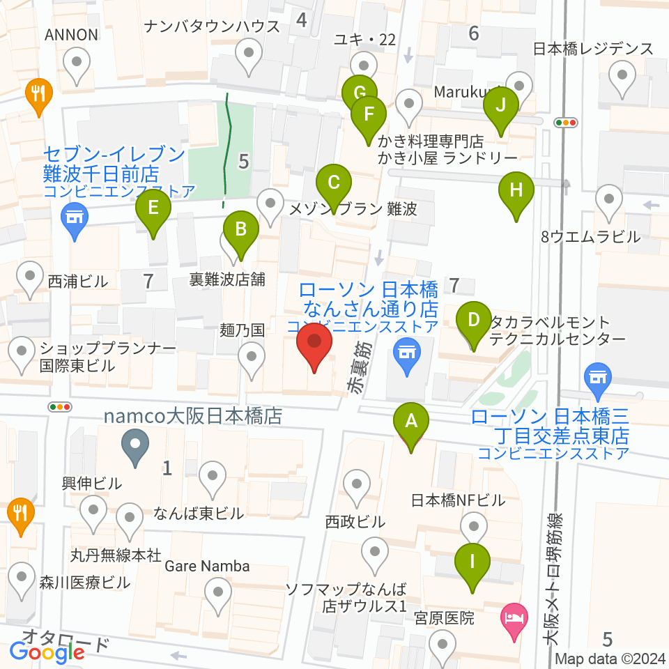 難波の楽器店テイクオフ周辺のホテル一覧地図