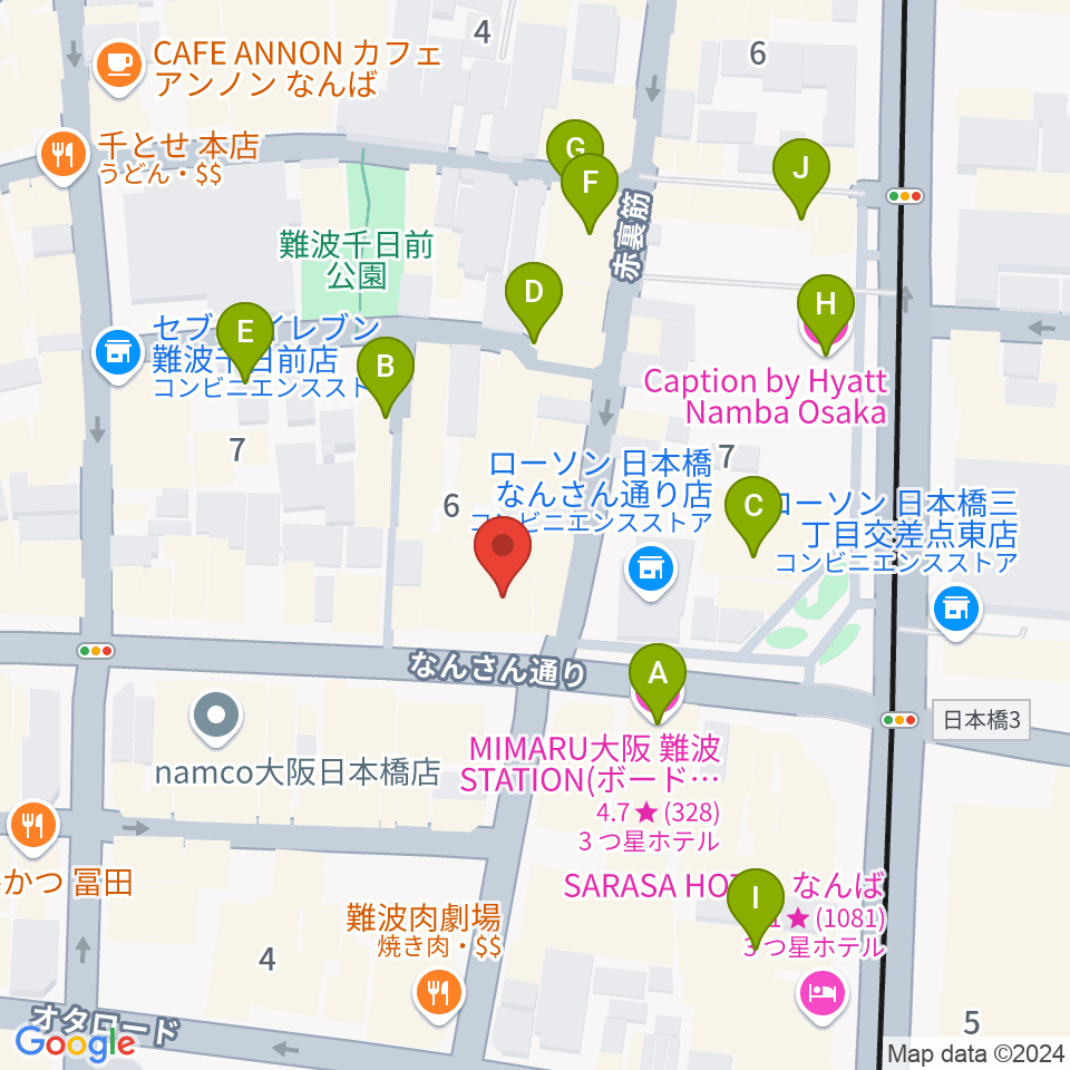 難波の楽器店テイクオフ周辺のホテル一覧地図
