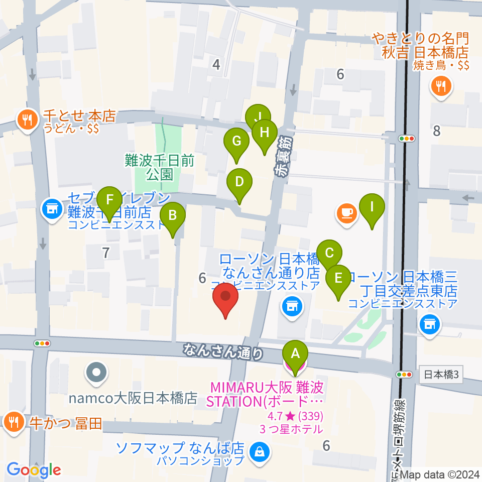 難波の楽器店テイクオフ周辺のホテル一覧地図