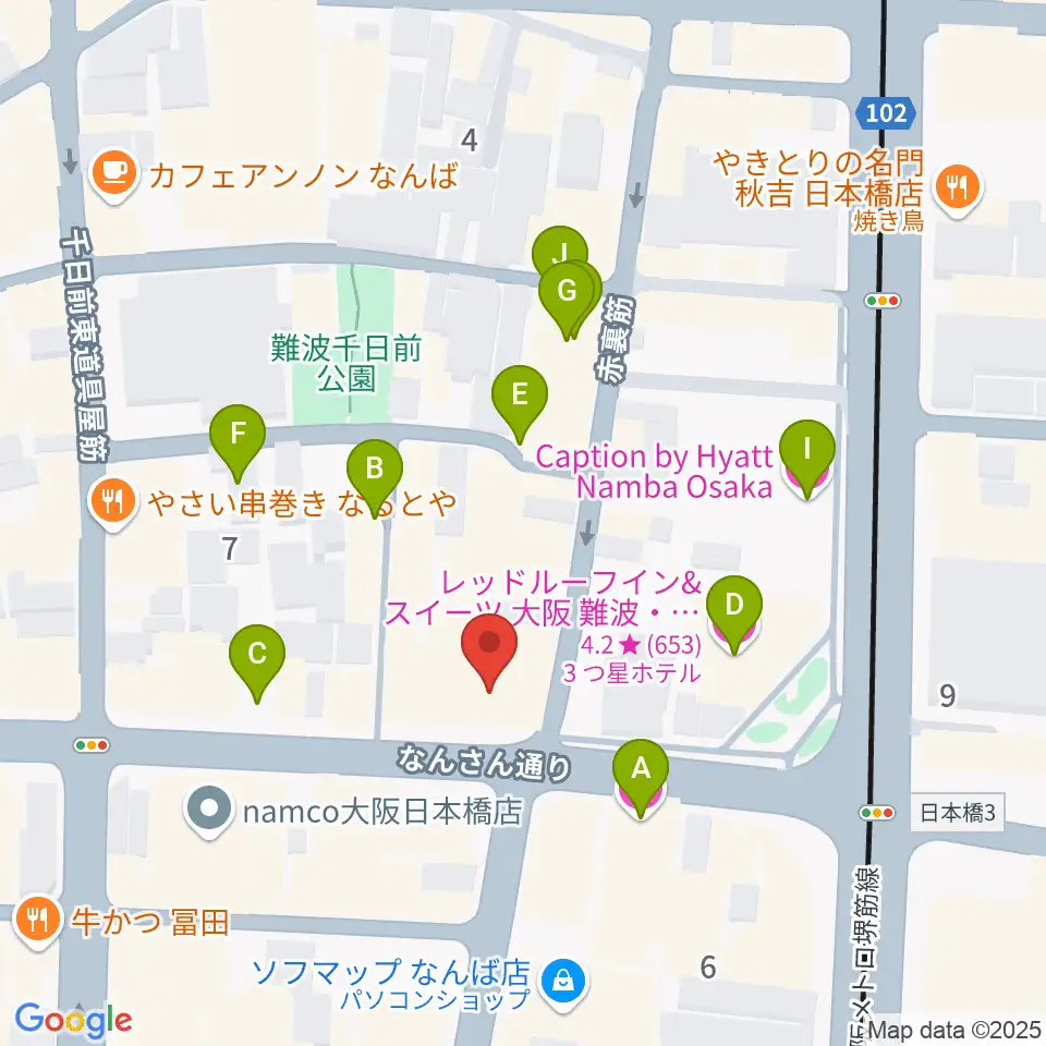 難波の楽器店テイクオフ周辺のホテル一覧地図