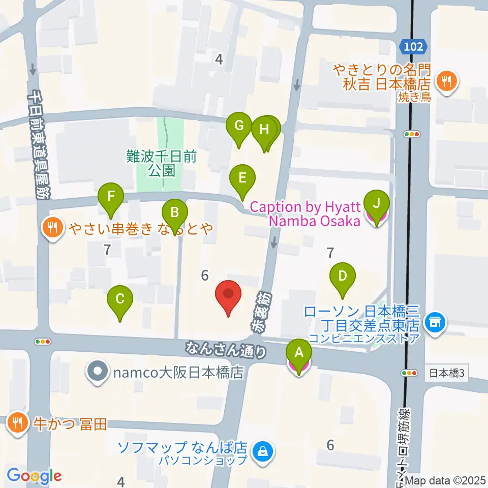 難波の楽器店テイクオフ周辺のホテル一覧地図