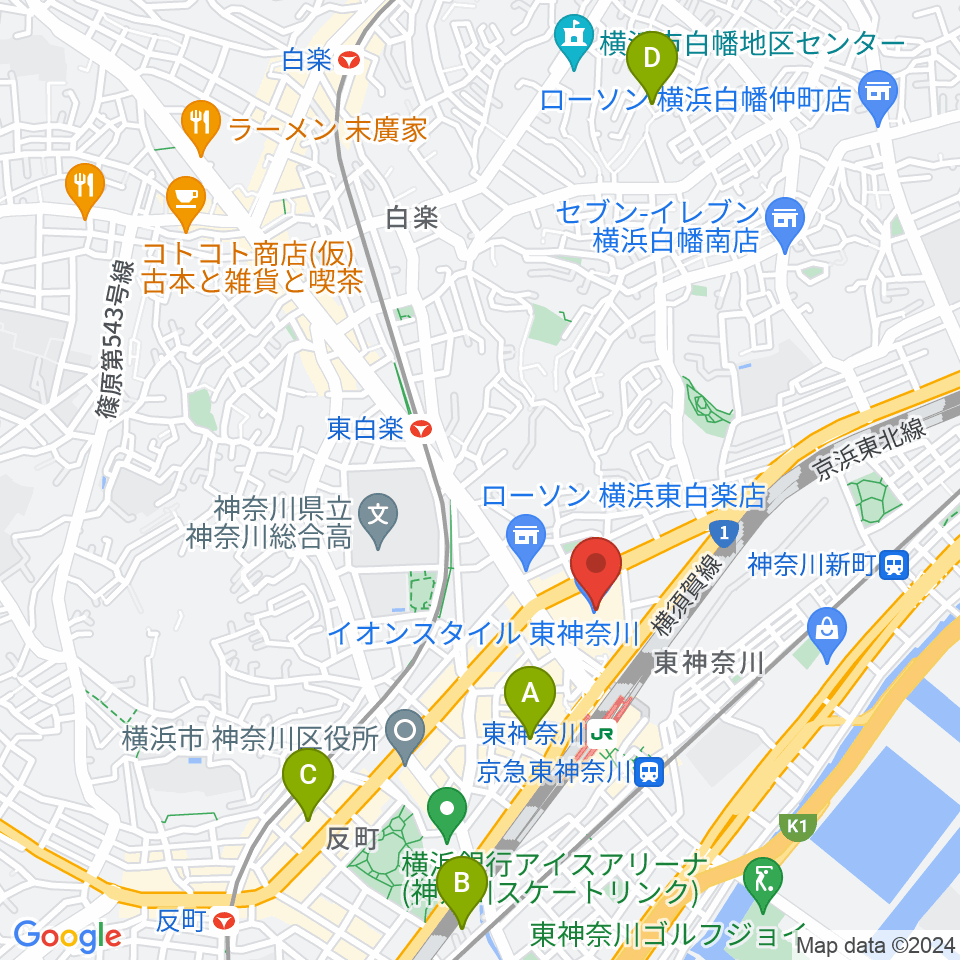 イオン東神奈川センター ヤマハミュージック周辺のホテル一覧地図