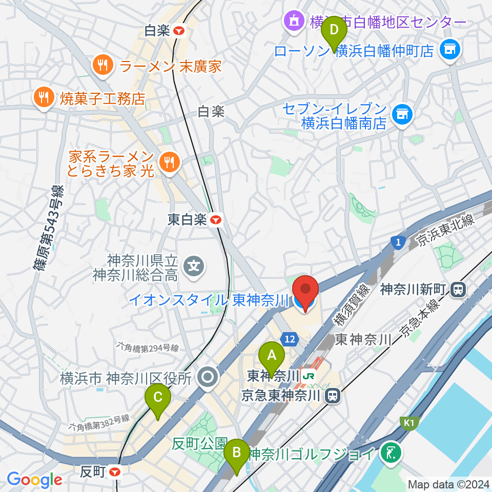 イオン東神奈川センター ヤマハミュージック周辺のホテル一覧地図