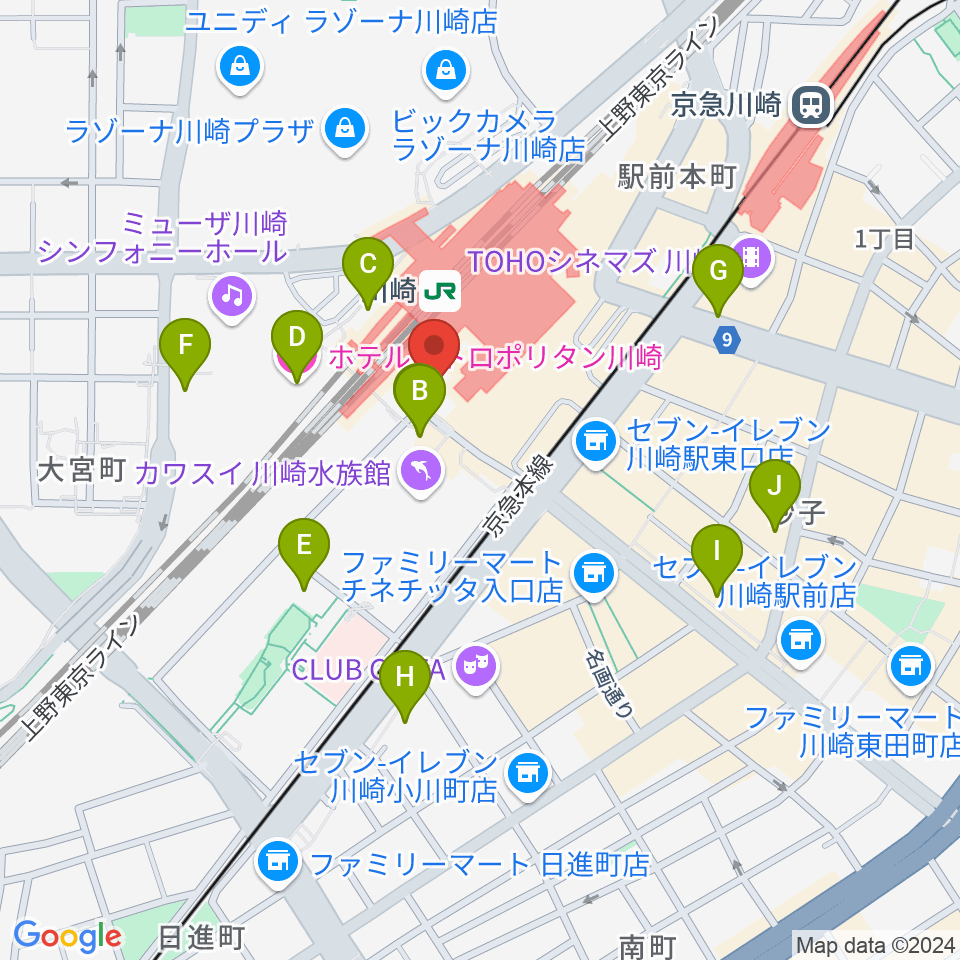 ユニスタイル川崎 ヤマハミュージック周辺のホテル一覧地図