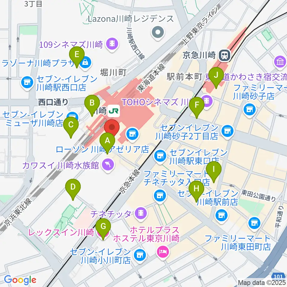 ユニスタイル川崎 ヤマハミュージック周辺のホテル一覧地図