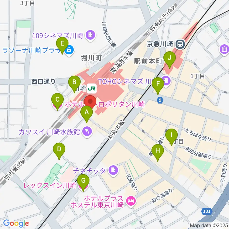 ユニスタイル川崎 ヤマハミュージック周辺のホテル一覧地図