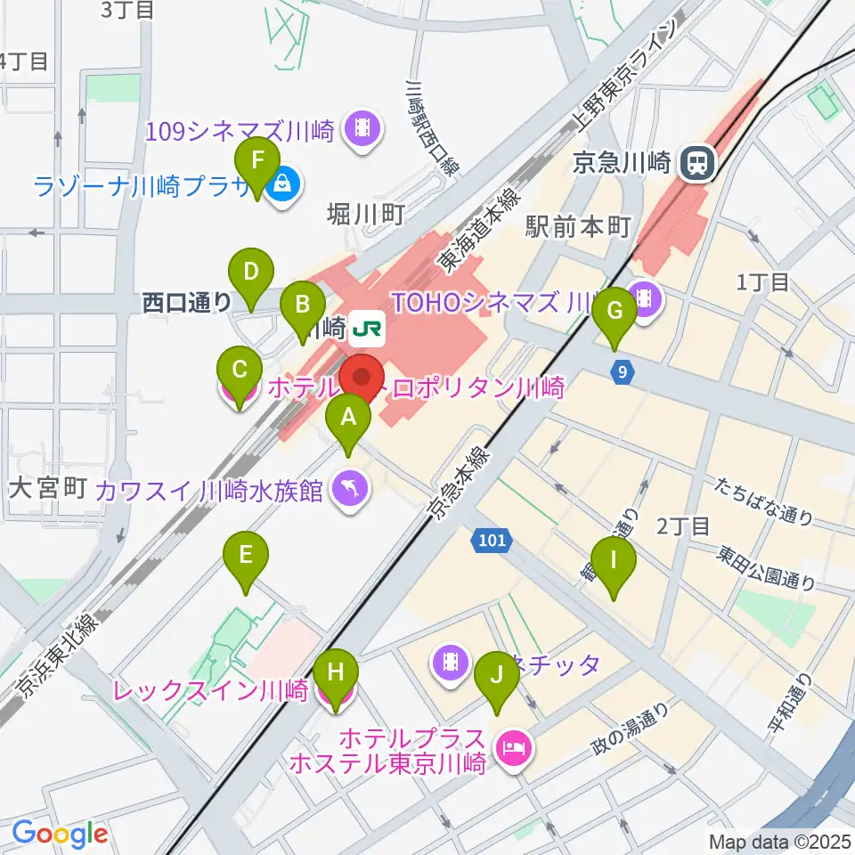 ユニスタイル川崎 ヤマハミュージック周辺のホテル一覧地図