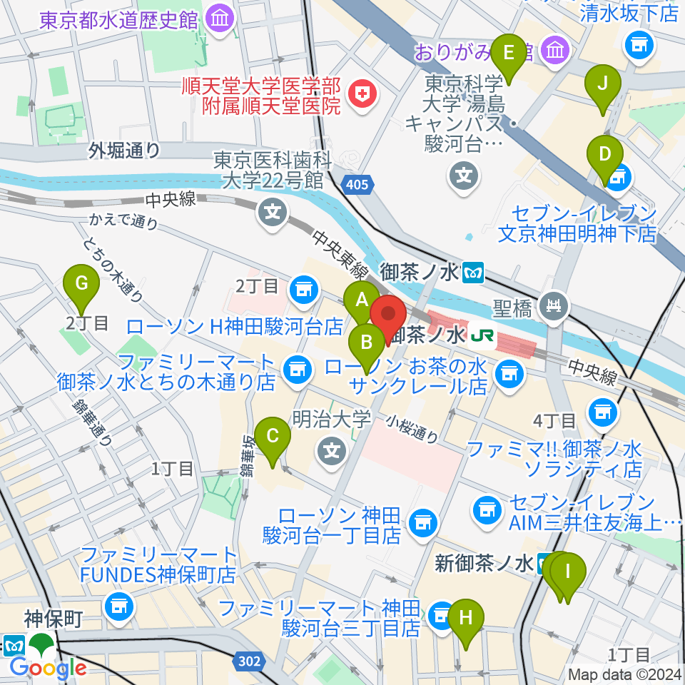 ギタープラネット・アコースティック＆ウクレレ館周辺のホテル一覧地図