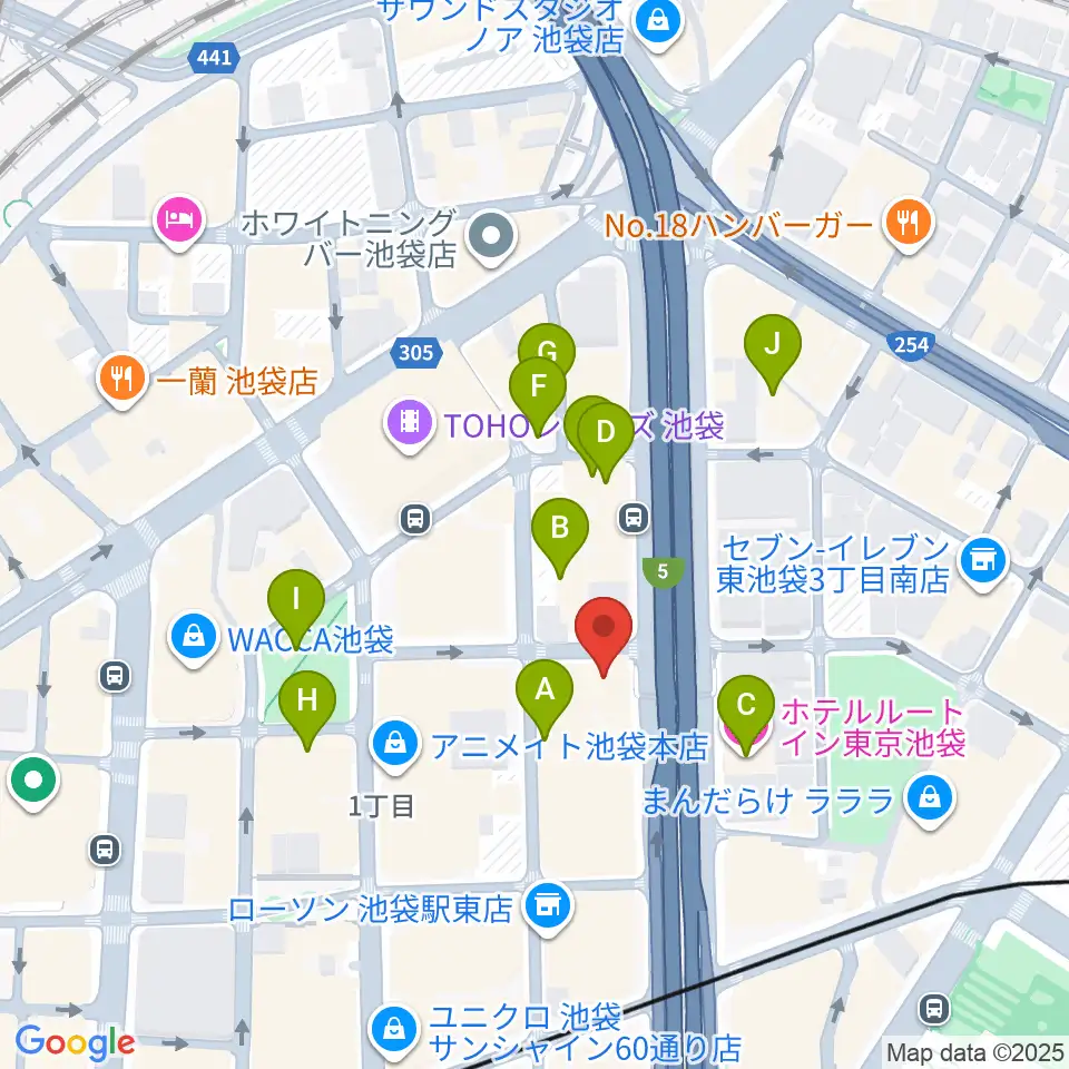 フジゲンカスタムハウス池袋周辺のホテル一覧地図