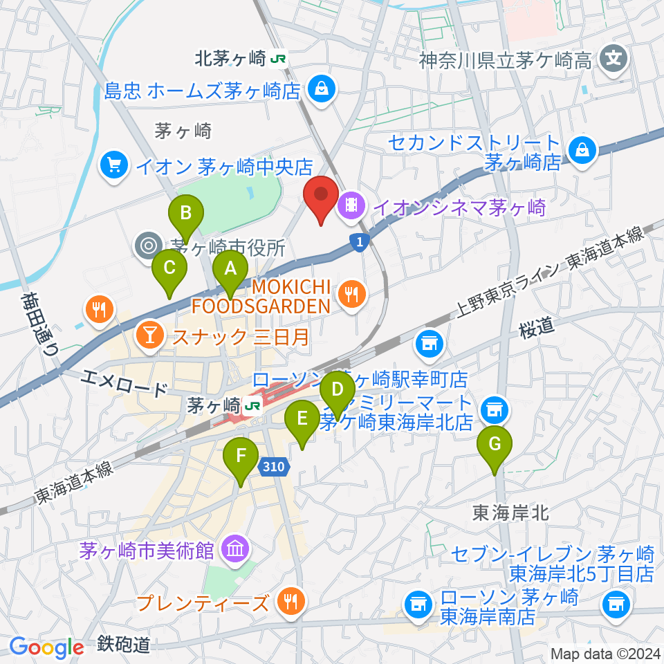 イオン茅ヶ崎センターヤマハミュージック周辺のホテル一覧地図