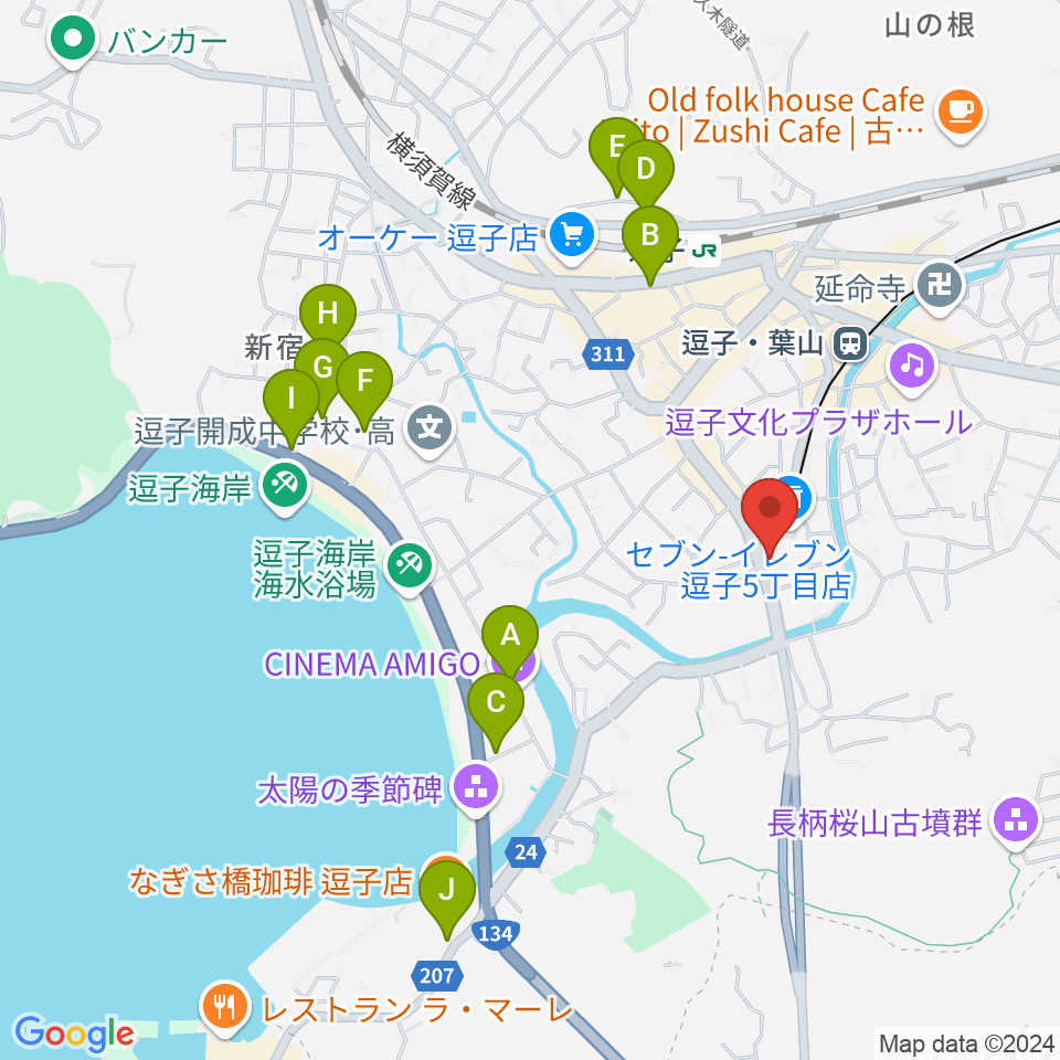 逗子教室 ヤマハミュージック周辺のホテル一覧地図