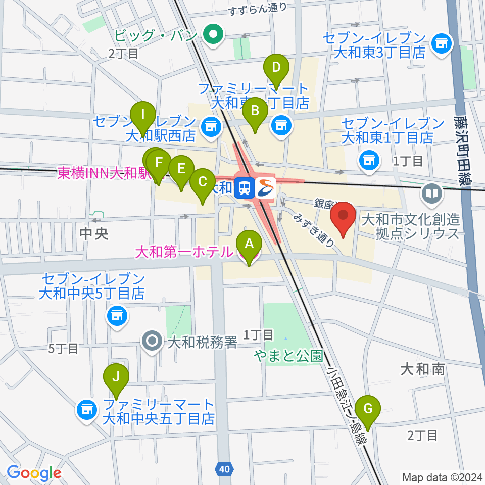 ユニスタイル大和 ヤマハミュージック周辺のホテル一覧地図