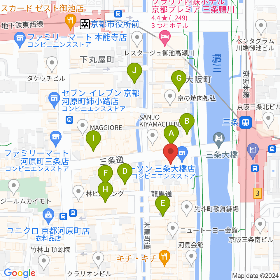 三条音楽院周辺のホテル一覧地図