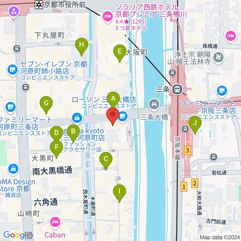 三条音楽院周辺のホテル一覧地図