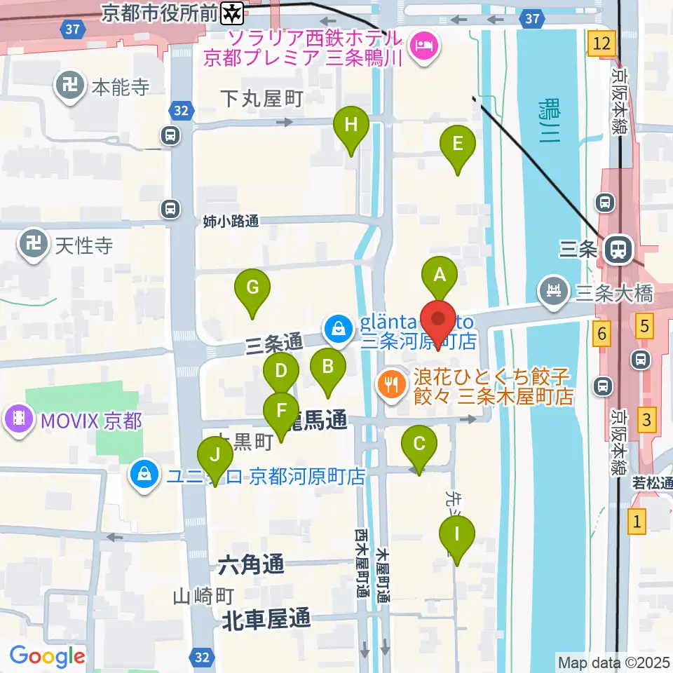 三条音楽院周辺のホテル一覧地図