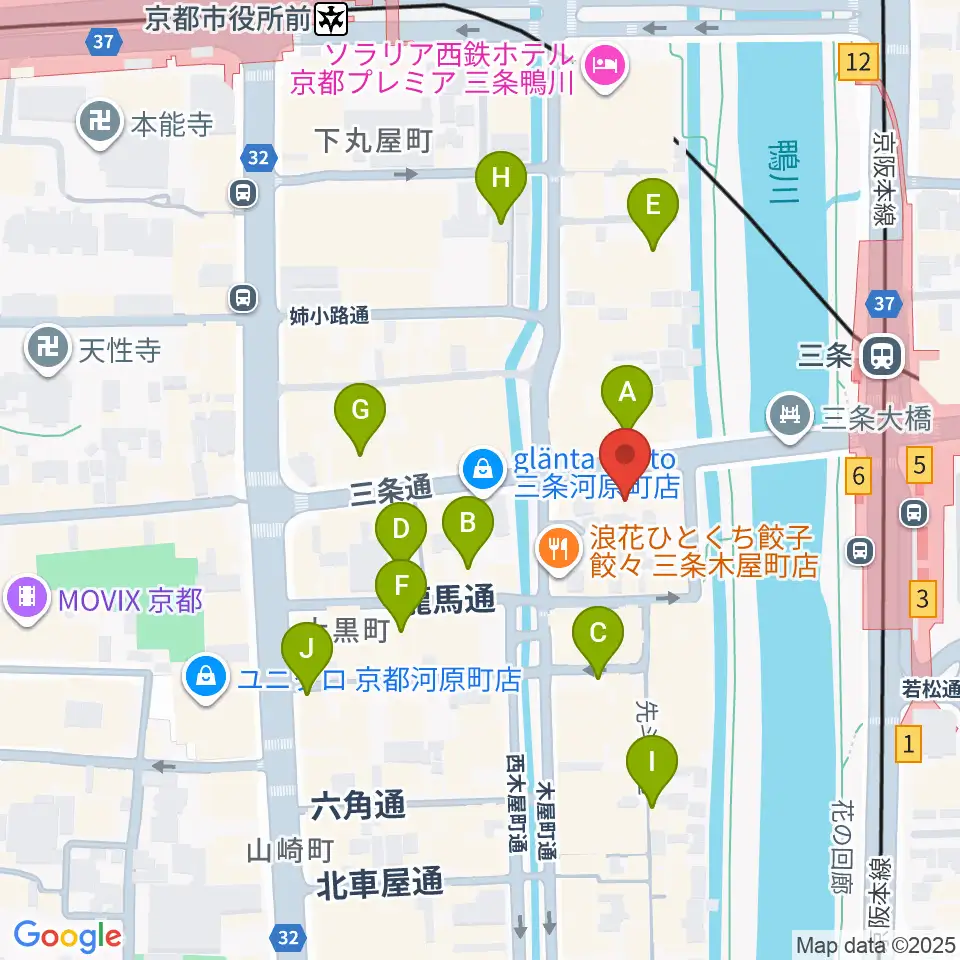 三条音楽院周辺のホテル一覧地図