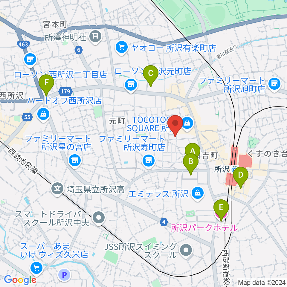 ユニスタイル所沢 ヤマハミュージック周辺のホテル一覧地図