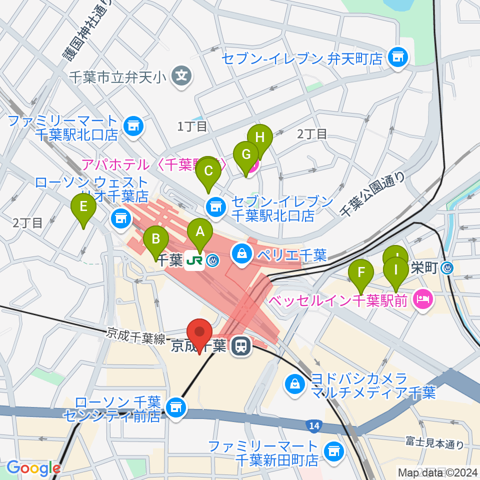 ミュージックアベニュー千葉ヤマハミュージック周辺のホテル一覧地図