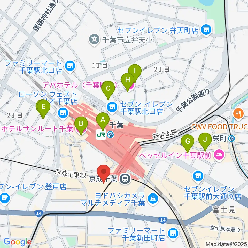 ミュージックアベニュー千葉ヤマハミュージック周辺のホテル一覧地図