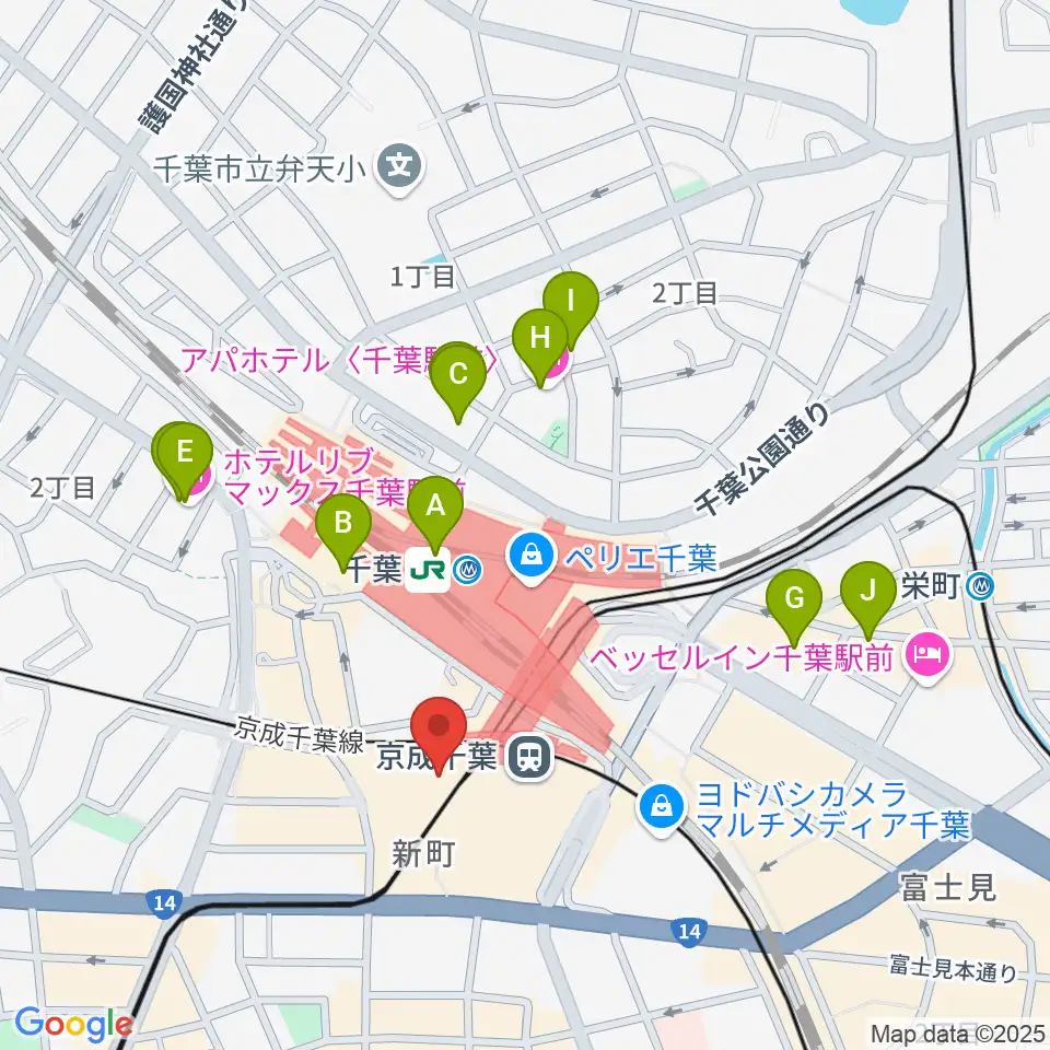 ミュージックアベニュー千葉ヤマハミュージック周辺のホテル一覧地図