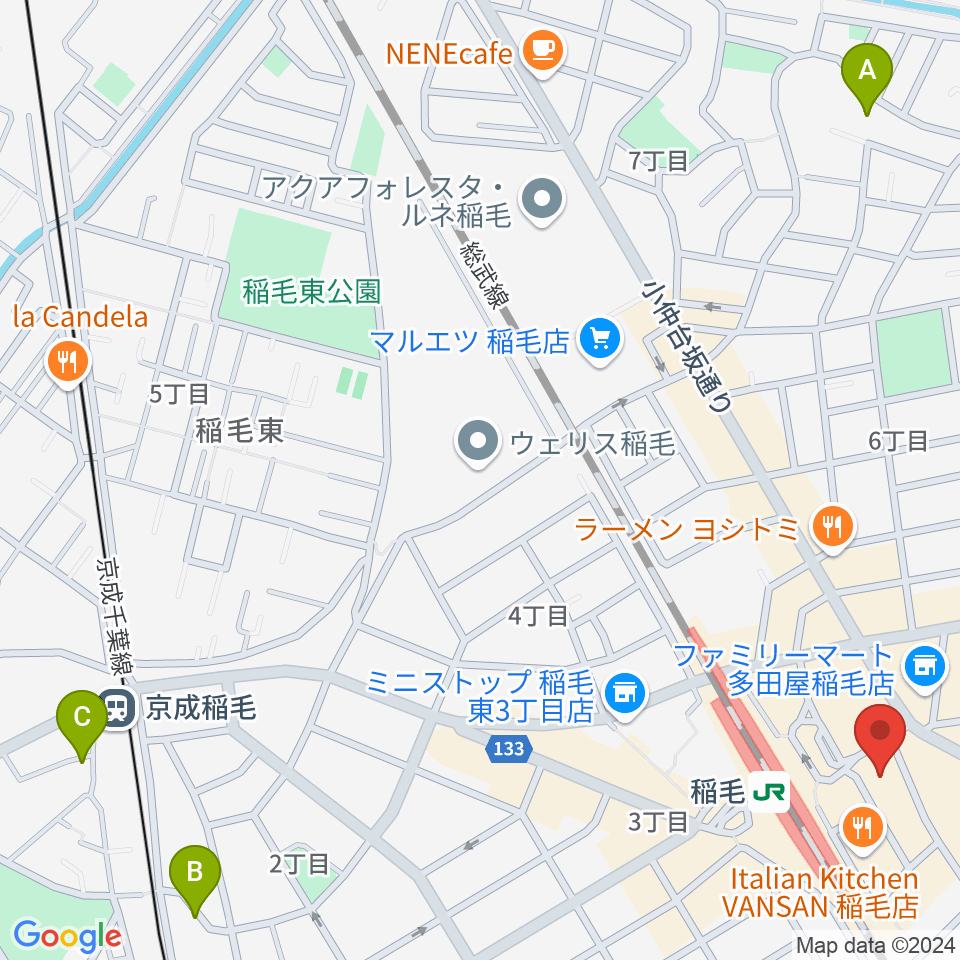 ミュージックアベニュー稲毛 ヤマハミュージック周辺のホテル一覧地図