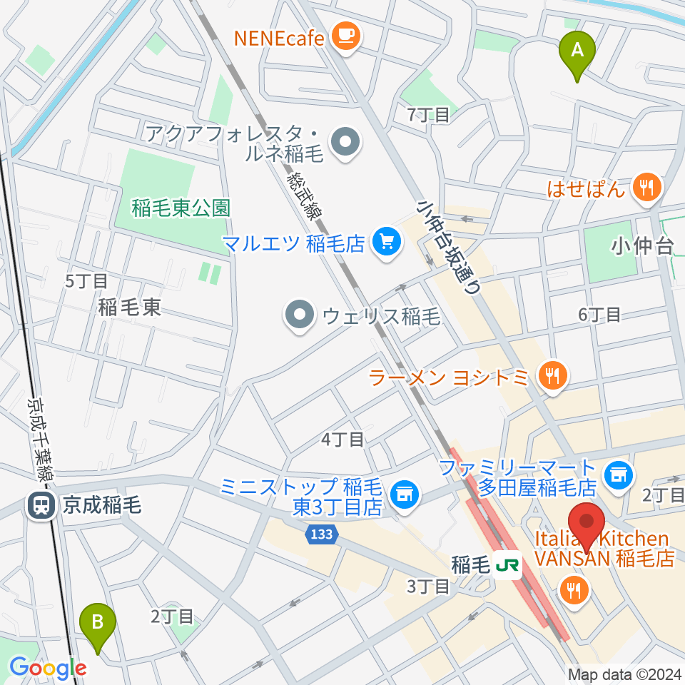 ミュージックアベニュー稲毛 ヤマハミュージック周辺のホテル一覧地図