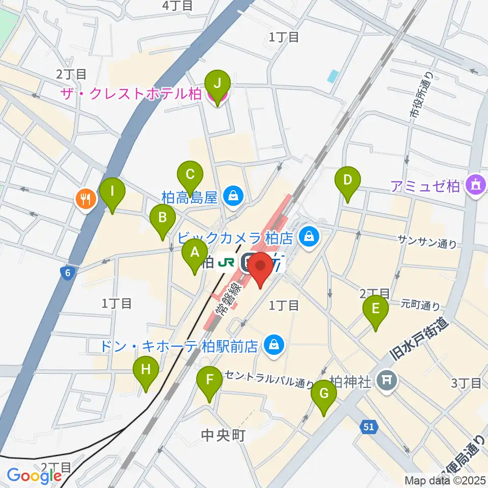 ヤマノミュージックセンター柏駅前周辺のホテル一覧地図