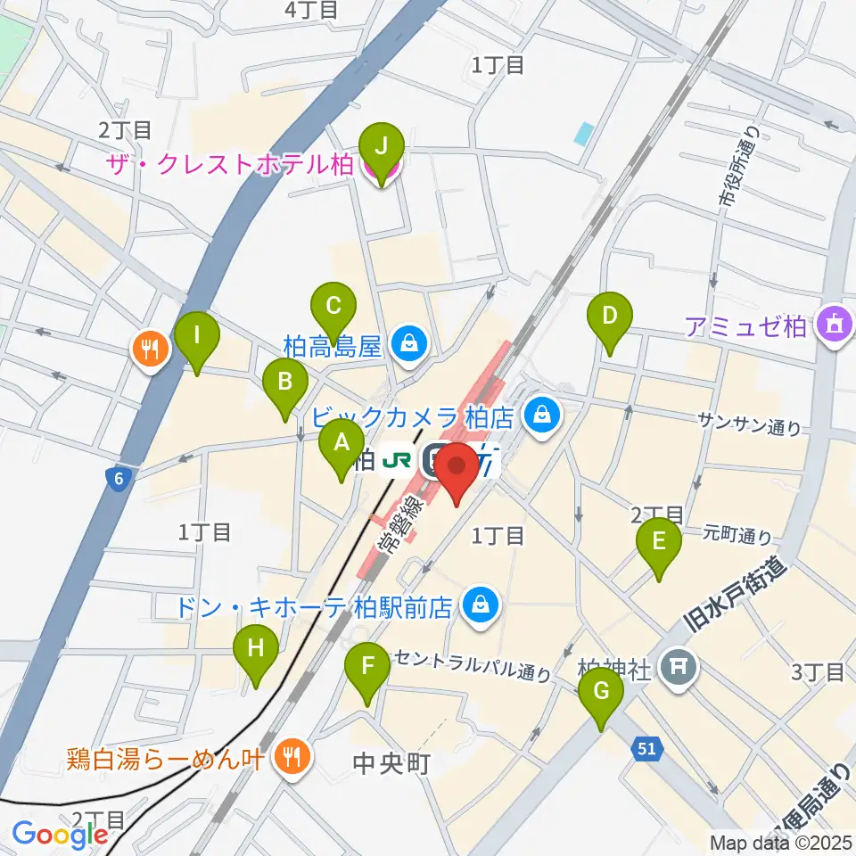 ヤマノミュージックセンター柏駅前周辺のホテル一覧地図