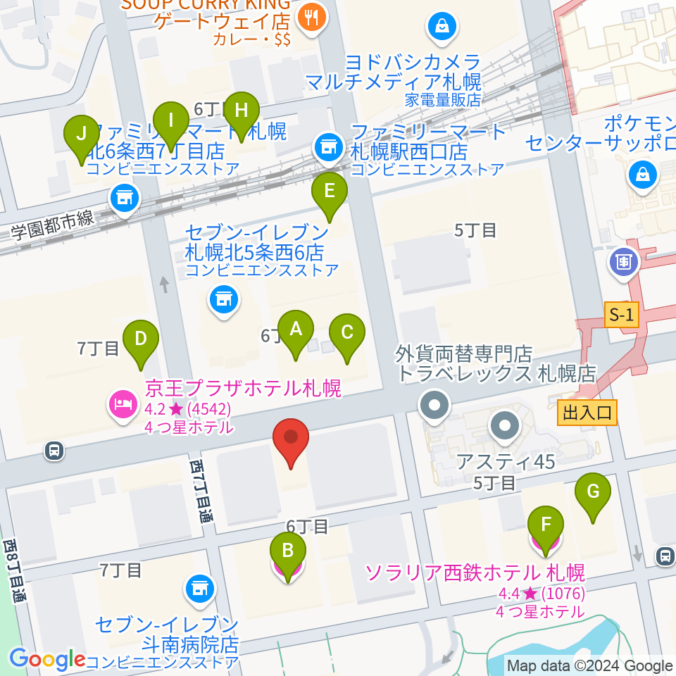 ヤマハミュージック 札幌店周辺のホテル一覧地図