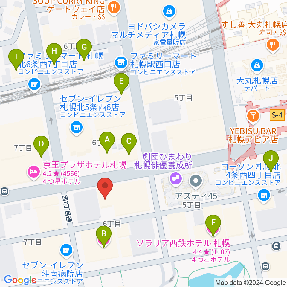 ヤマハミュージック 札幌店周辺のホテル一覧地図