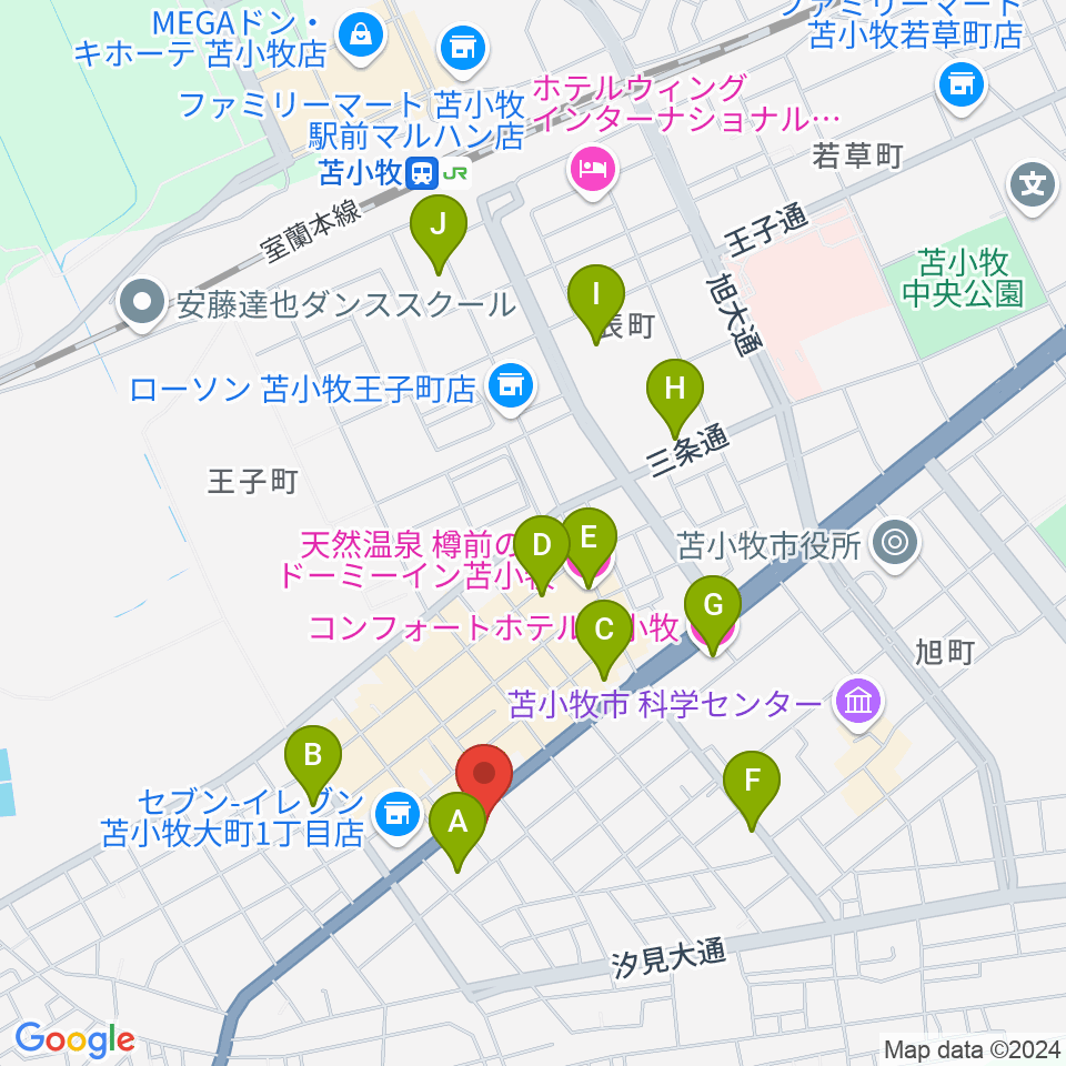 エルム楽器 苫小牧支店周辺のホテル一覧地図