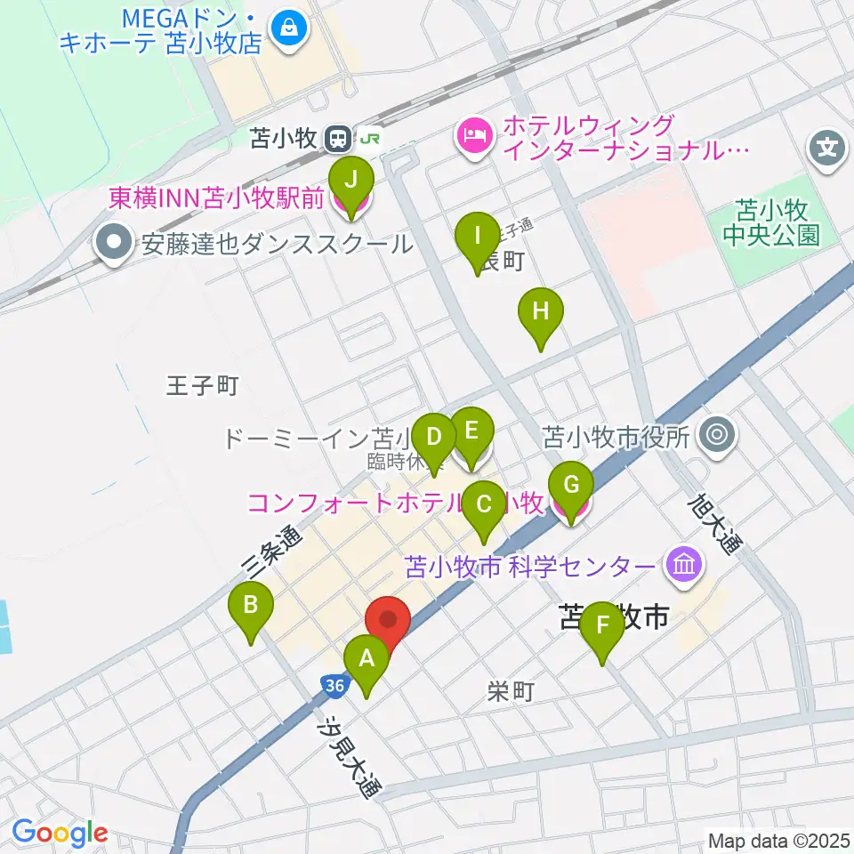 エルム楽器 苫小牧支店周辺のホテル一覧地図