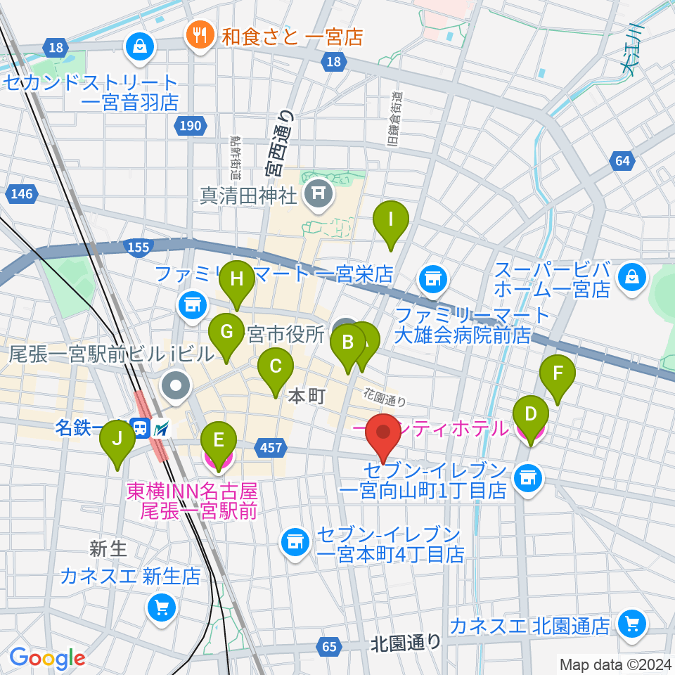 尾張一宮ミュージックポケット周辺のホテル一覧地図