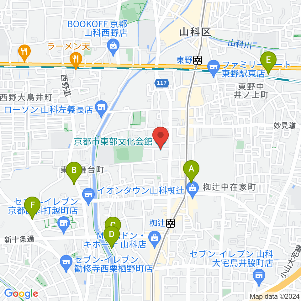 京都市東部文化会館周辺のホテル一覧地図