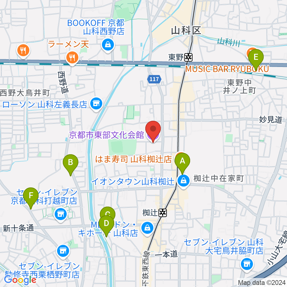 京都市東部文化会館周辺のホテル一覧地図