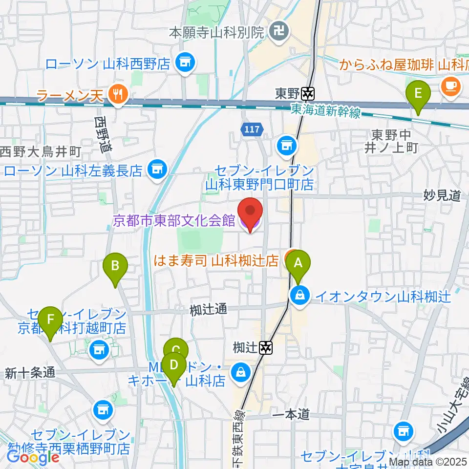 京都市東部文化会館周辺のホテル一覧地図