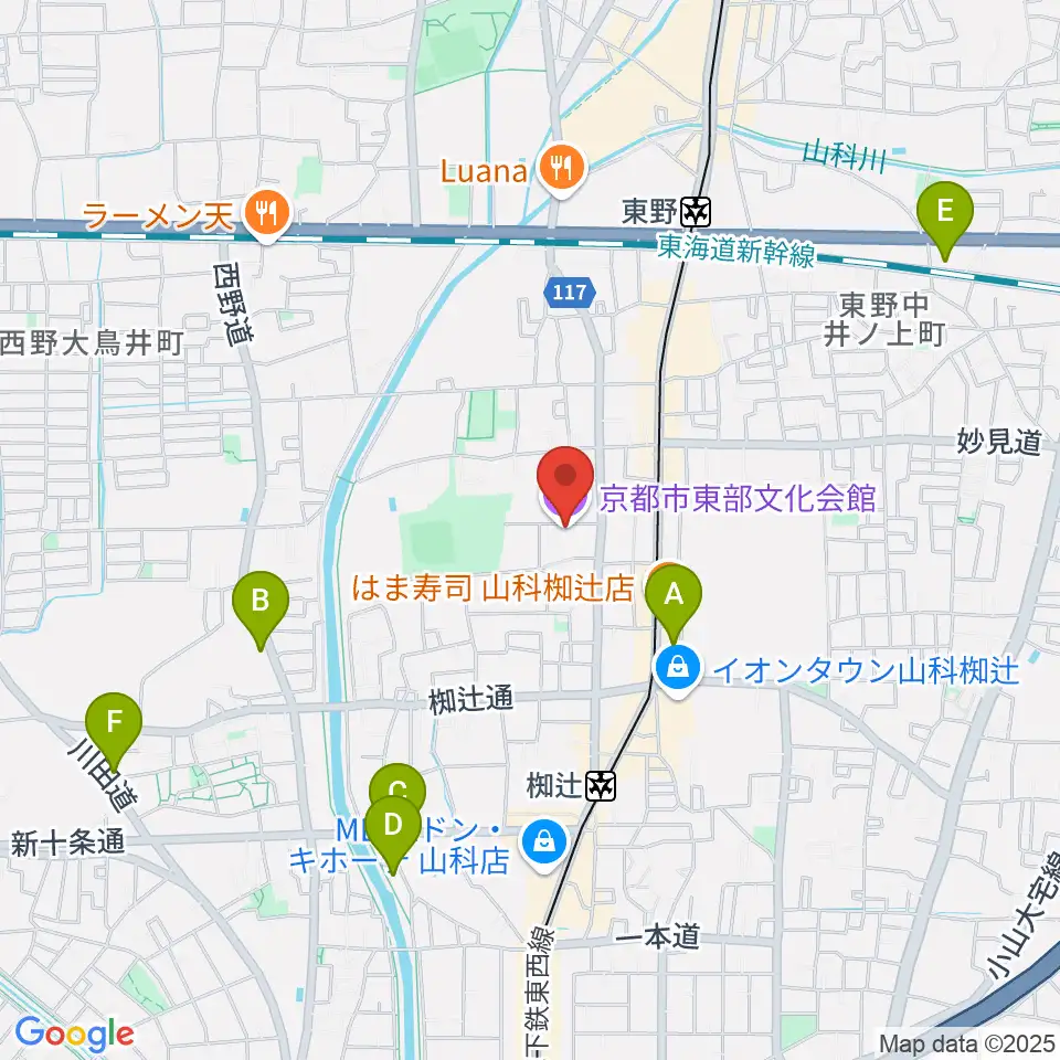 京都市東部文化会館周辺のホテル一覧地図