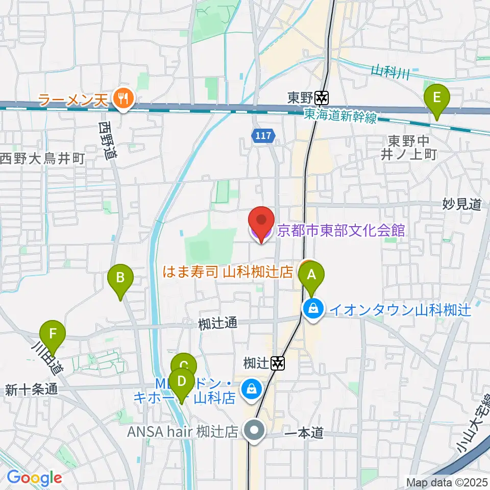 京都市東部文化会館周辺のホテル一覧地図