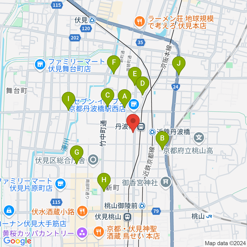 京都市呉竹文化センター周辺のホテル一覧地図